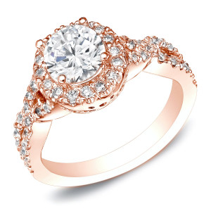 Certified 1ct TDW Round Cut Diamond Engagement Ring in Yaffie Rose Gold