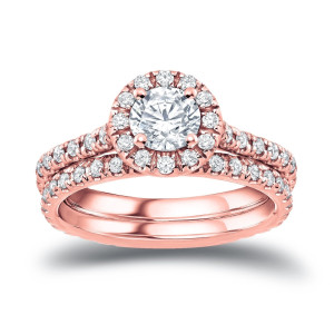 Say 'I Do' in Style: Yaffie Rose Gold 1ct TDW Diamond Halo Bridal Set