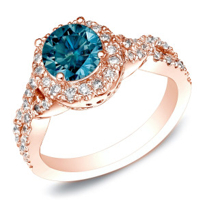 Braided Halo Beauty: Yaffie Rose Gold Blue Diamond Engagement Ring (1ct TDW)