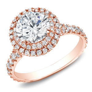 Sparkling Yaffie 2ct TDW Halo Diamond Engagement Ring with Split-shank, Certified in Rose Gold