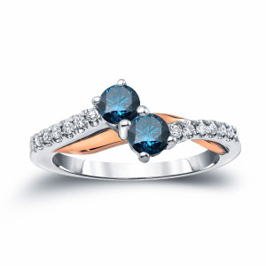 Blue Diamond Double Stone Engagement Ring in Yaffie Two-Tone Gold, with 1/2ct Total Diamond Weight