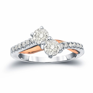 Gold 2-Stone Round Diamond Ring with 1ct Total Weight by Yaffie