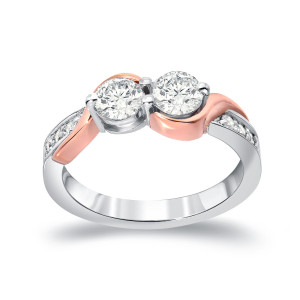 Gold 2-Stone Round Diamond Ring with 1ct Total Weight by Yaffie