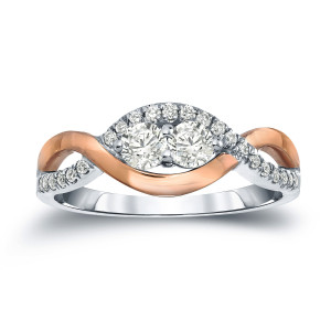 Stunning Yaffie Gold Engagement Ring with Two Sparkling Round Diamonds, totaling 3/4ct TDW.