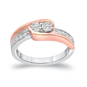 Stunning Yaffie Gold Engagement Ring with Two Sparkling Round Diamonds, totaling 3/4ct TDW.
