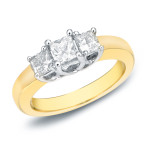 Princess Cut Diamond Ring with 3 Stones in Two-Tone Gold, 3/4ct Total Weight