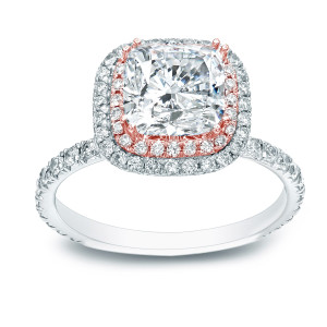 Certified Cushion Cut Diamond Engagement Ring - Yaffie Two-tone Gold Sparkler with 1 3/4ct TDW