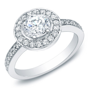 Regal Yaffie White Gold Ring with 1.5ct Diamond Halo - Certified for Your Engagement