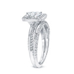 Certified Princess-cut Diamond Halo Bridal Ring Set with Yaffie 1 1/2ct TDW White Gold Sparkle