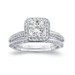 Certified Princess-cut Diamond Halo Bridal Ring Set with Yaffie 1 1/2ct TDW White Gold Sparkle