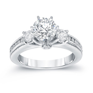 Three Sparkling Diamonds White Gold Engagement Ring by Yaffie, 1 1/2ct Total Weight