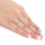 Sparkling Yaffie White Gold Engagement Ring with 1.5ct White and Blue Diamonds in Round Cut