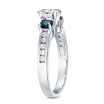 Sparkling Yaffie White Gold Engagement Ring with 1.5ct White and Blue Diamonds in Round Cut