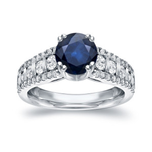 Sapphire and Diamond White Gold Ring by Yaffie: 1 1/4ct Blue Stone, 3/4ct TDW Round Gems