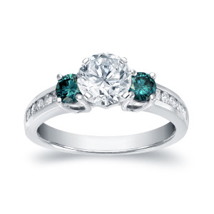 Blue and White Diamond Ring with 1 1/4ct TDW on Yaffie White Gold