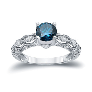 Engage in Style with Yaffie White Gold Blue and White Diamond Ring, Totaling 1 1/4 Carat Weight
