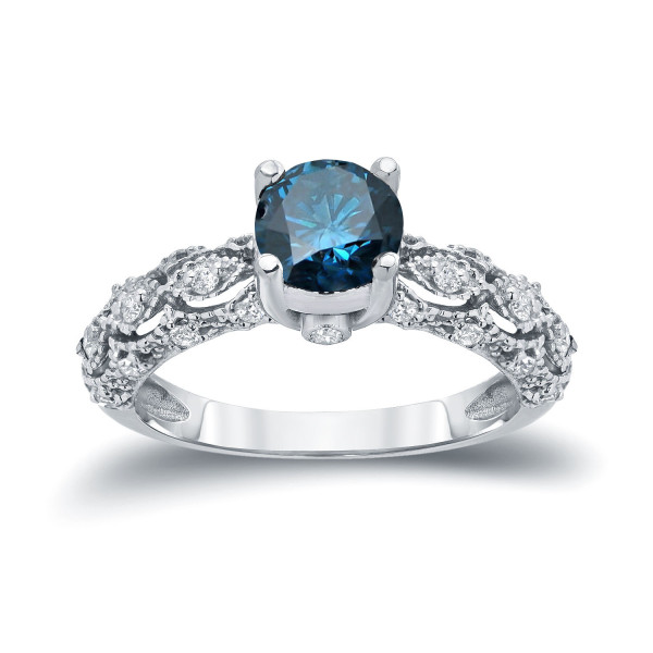 Engage in Style with Yaffie White Gold Blue and White Diamond Ring, Totaling 1 1/4 Carat Weight