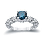 Engage in Style with Yaffie White Gold Blue and White Diamond Ring, Totaling 1 1/4 Carat Weight