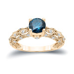 Engage in Style with Yaffie White Gold Blue and White Diamond Ring, Totaling 1 1/4 Carat Weight