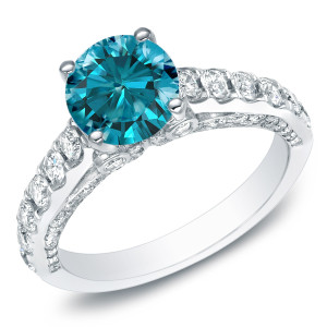 Blue Diamond Engagement Ring with 1.75ct TDW and White Gold by Yaffie