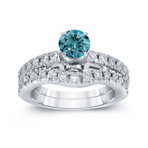 Blue Sparkle White Gold Ring Set with 1 3/4ct TDW Round Diamonds by Yaffie