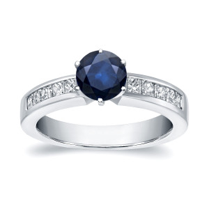 Blue Sapphire and Diamond Ring with 1/2ct Each in Yaffie White Gold