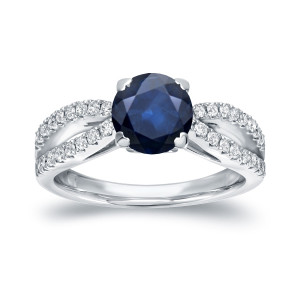 Blue Sapphire & Diamond White Gold Ring - 1ct and 1/3ct TDW