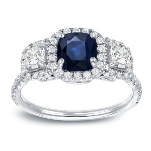 Engagement Elegance: Yaffie 1ct Blue Sapphire & 1ct TDW Diamond White Gold Ring.
