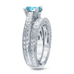 Bridal Ring Set with Blue Diamond and White Gold by Yaffie, 1ct TDW