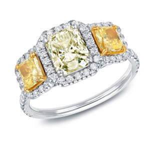 Certified Radiant Cut White & Yellow Diamond Ring by Yaffie, in White Gold with 2 1/4ct TDW