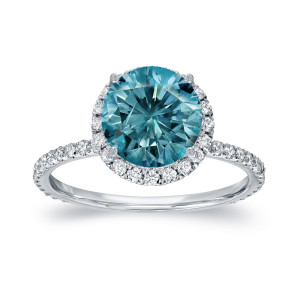 Blue Diamond Halo Engagement Ring with 2 3/5ct TDW in Yaffie White Gold