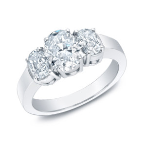 Certified Oval Diamond Three-Stone Engagement Ring with 2ct TDW in Yaffie White Gold