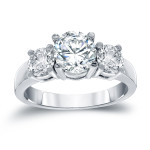 Certified White Gold 3-stone Engagement Ring with 2ct TDW Round-cut Diamonds by Yaffie