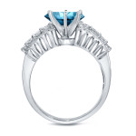 Bridal Ring Set with Blue Diamond of 2ct TDW, Round Cut, in Yaffie White Gold
