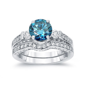 Say 'I do' with Yaffie Blue Diamond Bridal Set - 2ct TDW in White Gold!