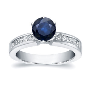 Blue Sapphire & Diamond Ring - Yaffie White Gold, 3/4ct & 1/2ct TDW