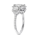 Certified Cushion Cut Diamond Halo 3-Stone Engagement Ring - Yaffie White Gold 4 2/5ct TDW