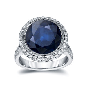 Blue Sapphire and Diamond Ring with 5 Carat White Gold and 0.75 Carat TDW
