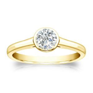 Gold Yaffie Engagement Ring with Round-cut Diamond Solitaire and Bezel Accent - 1/3ct TDW