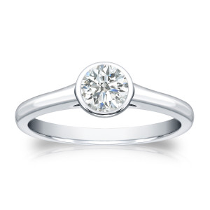 Gold Yaffie Engagement Ring with Round-cut Diamond Solitaire and Bezel Accent - 1/3ct TDW