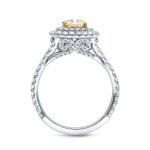 Certified Cushion-cut Fancy Yellow Diamond Ring with 2ct TDW by Yaffie Gold