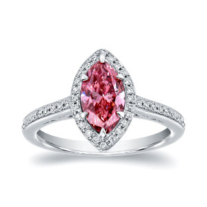 Sparkling in Love: Yaffie White Gold Marquise Halo Ring with 1 1/3ct TDW Pink Diamond