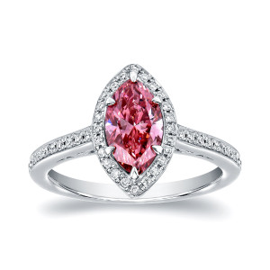 Pink Diamond Marquise Halo Engagement Ring with 1 1/3ct TDW White Gold by Yaffie