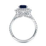 Sapphire & Diamond Double-Halo Ring in Yaffie White Gold - 1 1/4ct Blue Gem & 1ct Total Weight Diamonds