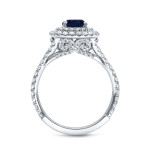 Blue Sapphire and Diamond Halo Engagement Ring with 1ct Each in White Gold from Yaffie