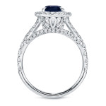 Blue Sapphire & Diamond Halo Ring - White Gold (2ct & 1ct TDW) by Yaffie