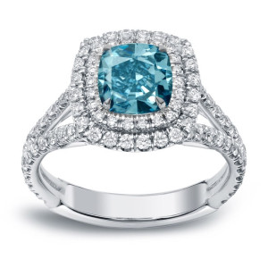 Yaffie Blue Diamond Double Halo Engagement Ring with 2ct TDW White Gold Sparkle