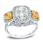 Certified Cushion Cut 5ct TDW Yaffie White Gold Diamond Ring