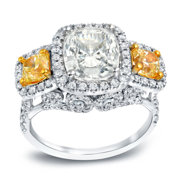 Certified Cushion Cut 5ct TDW Yaffie White Gold Diamond Ring
