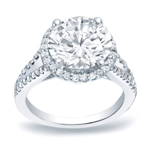 Certified Platinum Round Cut Diamond Halo Engagement Ring with 1 3/4ct TDW - Yaffie
